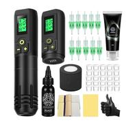 ATOMUS Black Wireless Tattoo Machine Kit Wireless Tattoo Pen 2pcs 1300mah Wireless Power Supply Rotary Tattoo Battery Pen Digital LED Display 50ml Tattoo Transfer Cream