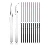 ATOMUS Eyelash Extension Tweezers Set Accurate Straight and Curved Tip Stainless Steel Pro Tweezers with 20pcs Pink Black Eyelash Mascara Wands Brushes, Eyelash Extension Supplies kit