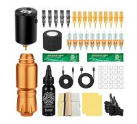 ATOMUS Golden Short Tattoo Pen Kit LCD Tattoo Power Supply Cartridge Rotary Complete Professional Tattoo Machine for Beginners(AT12)