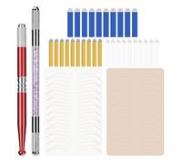 ATOMUS Microblading Kit 2pcs Tattoo Eyebrow Manual Pen with 10pcs 12U 18U 12 Pin Micro Blades and 2pcs Inkless Eyebrow Practice Skin Double Sided, Permanent Makeup Supplies Kit