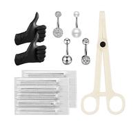 ATOMUS Piercing Set 5pcs 14G Piercing Needles 12G Stainless Steel Belly Button Bar Piercing Tweezers Jewellery Bananabells
