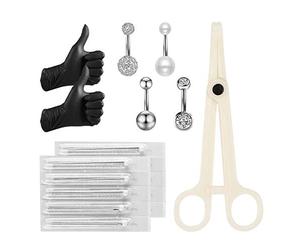 ATOMUS Piercing Set 5pcs 14G Piercing Needles 12G Stainless Steel Belly Button Bar Piercing Tweezers Jewellery Bananabells