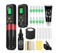 ATOMUS Red Wireless Tattoo Machine Kit Wireless Tattoo Pen 2pcs 1300mah Wireless Power Supply Rotary Tattoo Battery Pen Digital LED Display 50ml Tattoo Transfer Cream
