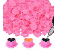 ATOMUS Tattoo Ink Caps With Base 200PCS Heart Shape Pigment Holder Disposable Plastic Pink Pigment Cups Tattoo Accessory Tattoo Supplies