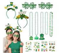 Atomvia 13Pcs St Patrick's Day Costume Accessories Set, Shamrock Green Headband Necklace Glasses Tattoo, Irish Fancy Dress Outfit Party Parade Complete