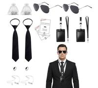 Atomvia 14 Pcs Men In Black Costume Accessories Set, Secret Agent Kit With Sunglasses, Ring，Tie, Id Card Holder, Fake Earpiece,For Adults, Women, Men - Halloween, Cosplay, Spy Theme Party