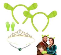 Atomvia 5 Pcs Green O G R E Ears Headband Set with Green Ears Monster Headband Crown Necklace and Gloves Ogress Costume Accessories for Halloween Cosplay Dress up Party