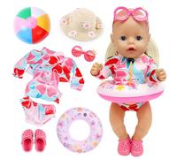 Atomvia 8PCS Swimming Baby Doll Clothes Swimsuit 14-18 Inch Swimming Outfit Swimming-ring, Sun Hat + Shoes + Beach Ball Glasses for 35-45 cm Dolls (Doll Not Included)