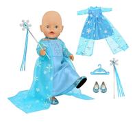 Atomvia Baby Doll Clothes 35-43 cm Princess Dress Set, Blue Snowflake Tulle Dress with Shoes, Magic Wand & Hanger, Outfit for 14-18 Inch Baby Dolls(Without Doll)