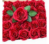 Atongham 25PCS artificial silk roses, real touch fake roses and dried fake flower gift box, wedding DIY flower arrangement center, bride shower party decoration (Red)