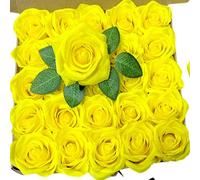 Atongham 25PCS artificial silk roses, real touch fake roses and dried fake flower gift box, wedding DIY flower arrangement center, bride shower party decoration (Canary Yellow)