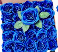 Atongham 25PCS artificial silk roses, real touch fake roses and dried fake flower gift box, wedding DIY flower arrangement center, bride shower party decoration (Royal Blue)