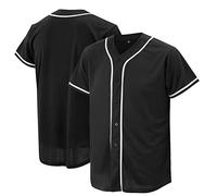 Atonmore Baseball Jersey for Men and Women, Baseball Shirts for Custom Button up Shirt,Hipster Hip Hop Sports Uniforms, Black, XXL