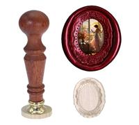 Atopbb Frame Wax Seal Stamp, 3D Embossed Frame Relief Carving, Bronze Golden, Brass Seal Head, Wooden Handle, 30mm (1.2 inches), Round, 90mm (3.54 inches) Long, Wedding Invitations, Letter Sealing