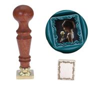 Atopbb Frame Wax Seal Stamp, 3D Embossed Frame Relief Carving Wax Sealing Stamp, Wooden Handle, Brass Seal Head, Bronze Golden, Wedding Invitations, Letter Sealing