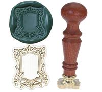 Atopbb Frame Wax Seal Stamp, 3D Embossed Frame Relief Carving Wax Sealing Stamp, Wooden Handle, Brass Seal Head, Bronze Golden, Wedding Invitations, Letter Sealing