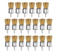 ATOPLEE 20pcs Brass Coated Wire Brush Wheel & Cup Brush Set with 1/4 Inch Round Shank,Diameter 1-3/16‘’（30mm） Crimped Wire Brush Wheel for Rust Removal, Corrosion and Scrub Surfaces,for Drill Attachme