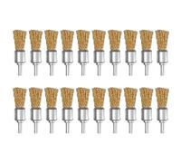 ATOPLEE 20pcs Brass Coated Wire Brush Wheel & Cup Brush Set with 1/4 Inch Round Shank,Diameter 3/4‘’（20mm） Crimped Wire Brush Wheel for Rust Removal, Corrosion and Scrub Surfaces,for Drill Attachment