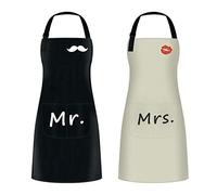 atopo 2PCS Cooking Aprons, Chef Aprons, Adjustable Waterproof Aprons for Men Women, Couple Apron as Gifts for Wedding, Engagement, Valentine’s Day, Father's Day, Mother's Day (Black & Beige)