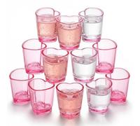 ATopoler 12 Pack Pink Shot Glass Set, 1.5oz Heart Shaped Shot Glasses Set,Plastic Glass for Whiskey, Tequila, Spirits & Liquors Valentine's Day, Bachelor Party