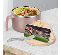 ATopoler 1200ml Rapid Ramen Bowl with Filterable Lid,Portable Ramen Cooker Bowls with Phone Holder and Handle,Stainless Steel Noodle Bowl with Spork Chopsticks for Dorm Office (Khaki)