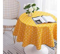 ATopoler 150cm Round Tablecloth Simple Nordic Style Cotton Linen Fabric Circular Table Cover Wrinkle-proof for Kitchen Dinning Tabletop Decoration Diameter (Yellow)