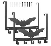 ATopoler 2 Pcs Over The Door Hooks,Gothic Heavy Duty Over Door Hanger,Metal Wall Mount Towel Rack with 5 Hooks, Decor Hanger Wall Mount Rack Holder for Towel, Hat, Coat, Bag, Home Organizer(Bat)
