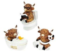 ATopoler 3 Pack Highland Cow Ornaments, Cute Resin Cow Figurine Statues Cows Figurine with Bathtub/Toilet/Tissue for Farmhouse Kitchen Home Table Christmas Decor, Ideal Ornaments Friendship Gifts Set
