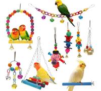 ATopoler 9 Pack Bird Toys, Budgie Toys with Colorful Ladder Hammock Bird Perch Stand Bells for Parrot Conure Cockatiel Lovebird Parrotlet