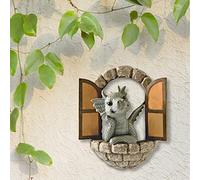 ATopoler Courtyard Dinosaur Sculpture Wall Decoration, Weatherproof Resin Dragon Statues Funny Dinosaur Gnome Miniatures Little Dragon Figurine Cute Dinosaurs Sculptures Decor