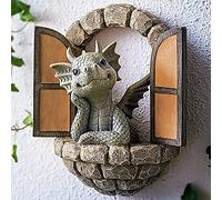 ATopoler Courtyard Dinosaur Sculpture Wall Decoration, Weatherproof Resin Garden Statue, Dinosaur Gnome Miniatures, Lovely Dragon Garden Ornaments, Garden Ornament Accessories