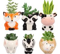ATopoler Cute Animal Ceramics Planter 6 Pack, 3 Inch Cute Ceramic Animal Planter,Desktop Plant Flower Pot with Drainage Hole,Birthday Gifts & Home Decor
