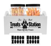 ATopoler Dog Treat Container,Wooden Dog Food Storage with 2 Plastic Jars Cute, Reusable Dogss Cookie Treat Organizer,Food Holder for Pet Owners and Lovers (white)