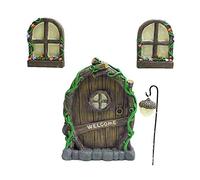 ATopoler Fairy Door and Windows for Trees Garden Decorations with 2Pcs Windows Glow in The Dark Miniature Fairy Gnome Home Window and Door Yard Art Garden Sculpture Lawn Ornament