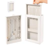 ATopoler Necklace Organiser Box, Necklaces Display Stand with 20 Hooks, 2-Tier Jewelry Storage Box with Clear Window, Tangle-Free Necklace Display Case, 12.2×7.3in (White)