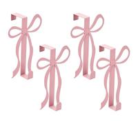 ATopoler Over The Door Hooks, 4 Pcs Pink Bow Metal Strong Door Hanger Hook for 3.5-5cm Doors Widths,Pink Doors Hook Organizer for Towel, Hat, Hoodies, Coat, Bag and Girl Bedroom
