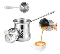 ATopoler Turkish Coffee Pot, Stove Top Tea Maker, 400ml Mocha Pot, Solid Hammered Handmade Engraved(Silver with lid)