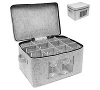 ATopoler Wine Glass Storage Box for 12 Glasses, Premium Felt Stemware Organiser Case with Clear Window & Sturdy Handles, Zipped Portable Protector for Moving, Cupboard & Camping (40x29x25.5cm)