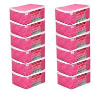 atora 12 Pcs Non Woven Fabric Foldable Saree Covers Clothes Storage Bag Wardrobe Organizer With Transparent Window & Zip For Dress Accessories Pink