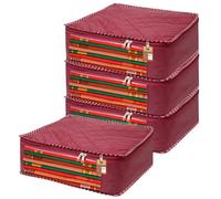 atorakushon Fabric Foldable Saree Covers Garments Clothes Storage Bag Wardrobe Organizers With Double Zip Lock For Lehenga Suit Dress Accessories 4 Pieces Maroon
