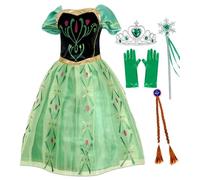 Atorcher Anna Princess Dress with Crown Fairy Wand Gloves - Green Party Coronation Dress