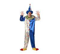 ATOSA 71365 Clown Zirkus Blau Mehrfarbig Herren Damen Unisex Overall Mütze Regenbogenkragen Karneval Halloween XL Adult Costume, Cartoon, Blue