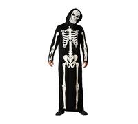 Atosa | Adult Men's Black Skeleton Costume | Skull, Terror, Death | Costumes for Halloween, Carnival | Includes Long Jumpsuit with Hood | Comfortable, Fun & Original | XL