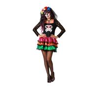 Atosa Mexican Skeleton Costume Women Adult Short Dress Colorful Combination Trad
