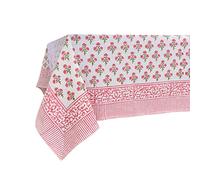 ATOSII Gulbahar White Pink 100% Cotton Fall Rectangle Tablecloth, Hand Block Print Washable Table Cover, Christmas Parties Buffet Dining, Weddings, Thanksgiving, Halloween, 60 X 108 Inches 8 Seater