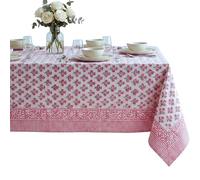 ATOSII Gulbahar White Pink 100% Cotton Fall Rectangle Tablecloth, Hand Block Print Washable Table Cover, Christmas Parties Buffet Dining, Weddings, Thanksgiving, Halloween, 60 X 108 Inches 8 Seater