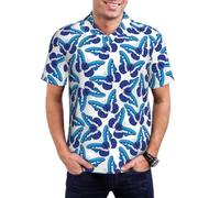 ATOurDealss Blue Butterflies Print Hawaiian Shirts for Men Performance Short Sleeve Shirt Hawaiian Shirt 4XL