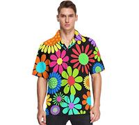 ATOurDealss Bright Bold Floral Daisy Flower Men's Hawaiian Floral Shirts Casual Button Holiday Beach Shirts XXL Multicolor