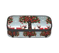 ATOurDealss Cow with Sunflowers in Blue Print Pencil Box,Pencil Case,Stationery Pouch Pen Case for School Office,Pencil Bag for Adults, Cow Deer Trees Christmas, One Size, Bag Organiser