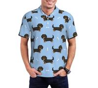 ATOurDealss Dachshund Dog Print Golf Shirts for Men Performance Short Sleeve Shirt Hawaiian Shirt 3XL Multicolor